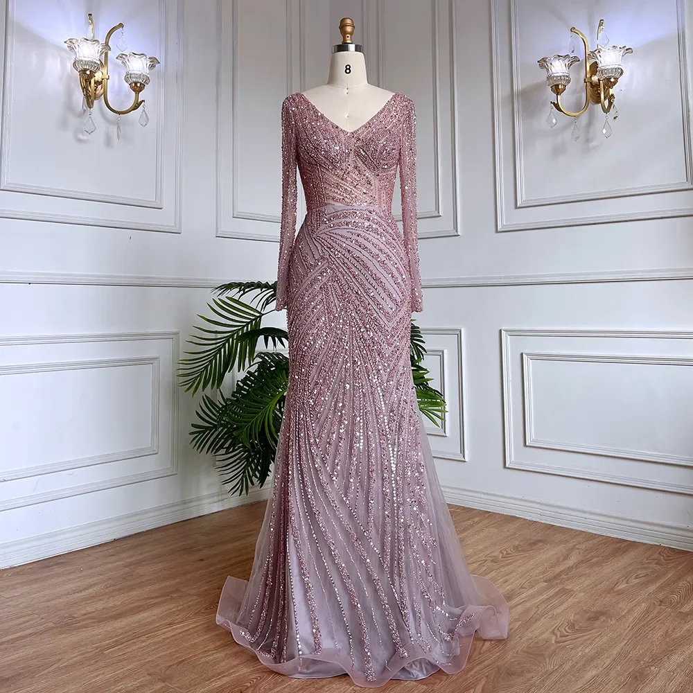 Sc89ab7cd63d84b71b28db98d2a4d1c04O Dubai Mermaid Beaded Luxury Blue Muslim Evening Dresses Gowns with Detachable Skirt for Women Party Mallzona