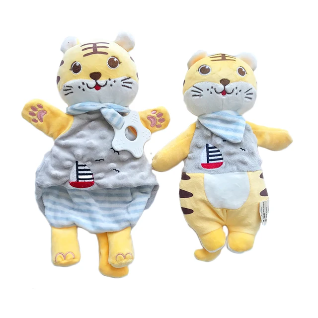 Soft Appease Toys Cartoon Tiger Baby Soothe Reassure Sleeping Animal Blankie Towel Bebes Hand Puppets Toy 1
