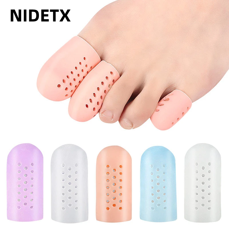 цена 2pcs=1pair Finger Toe Protector Silicone Gel Cover Cap Pain Relief Preventing Blisters Corns Nail Tools Foot Care Toe Separators