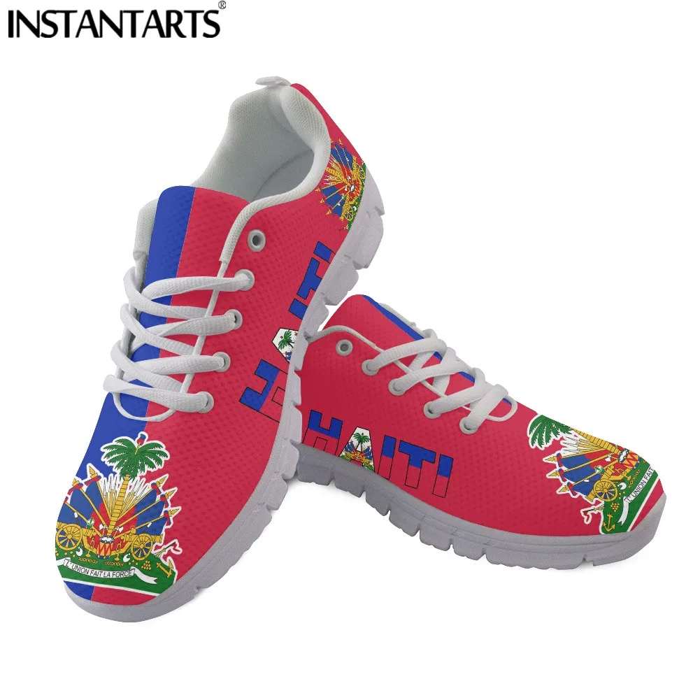 INSTANTARTS Haiti Flag 3D Print Women Mesh Sneaker Light Comfortable Femme Flat Shoe Breathable Girls Walking Footwear Lace up