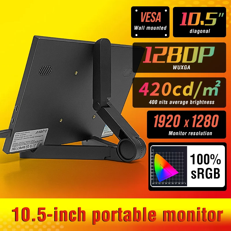 10.5인치 휴대용 모니터 1280P HDR 15:10 저블루라이트 Xbox PS4/5 스위치 휴대폰 PC 노트북 확장용