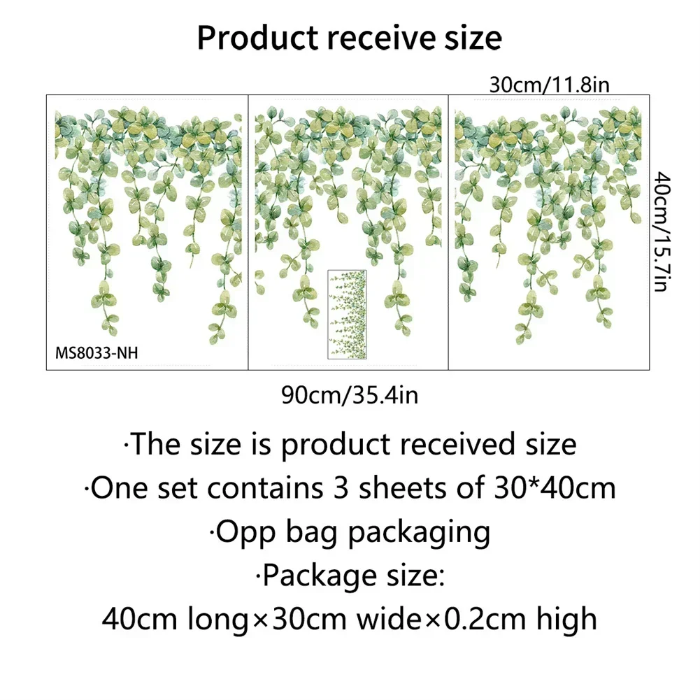 Wall Stickers Eucalyptus Leaf Waterproof Mothproof 2pcs/set For Toilet Door/wall TV Background