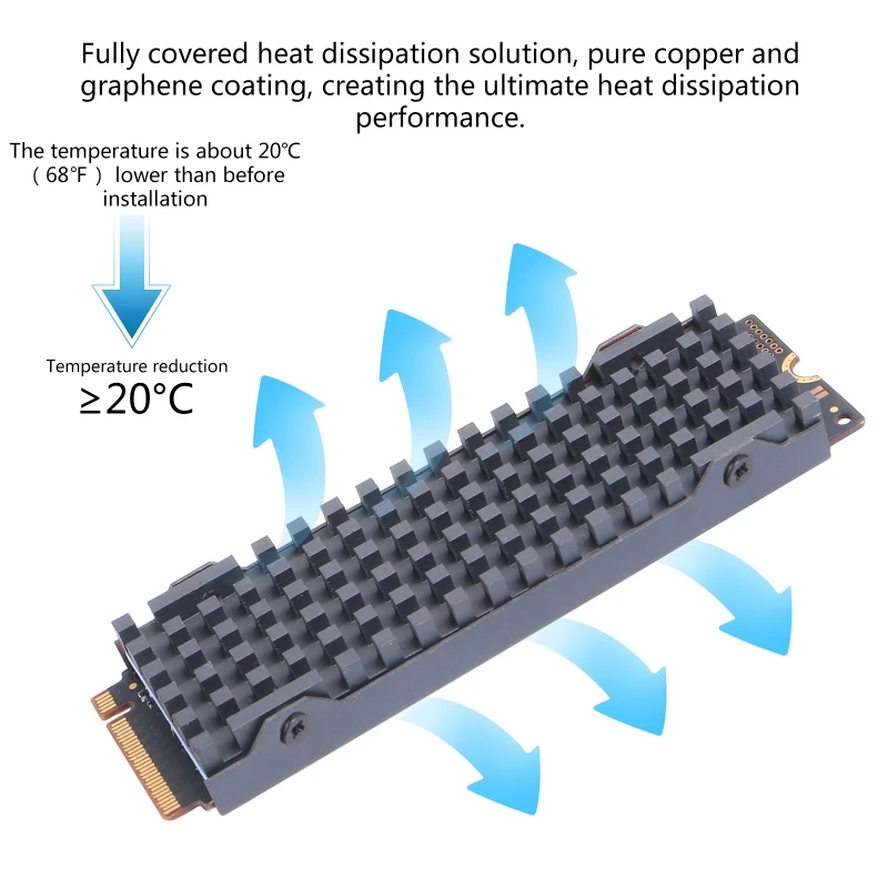 엔터프라이즈급 서버 또는 PC Dropship용 M.2 NVME 2280 SSD 라디에이터 냉각용 M.2 NGFF 방열판용 순수 구리