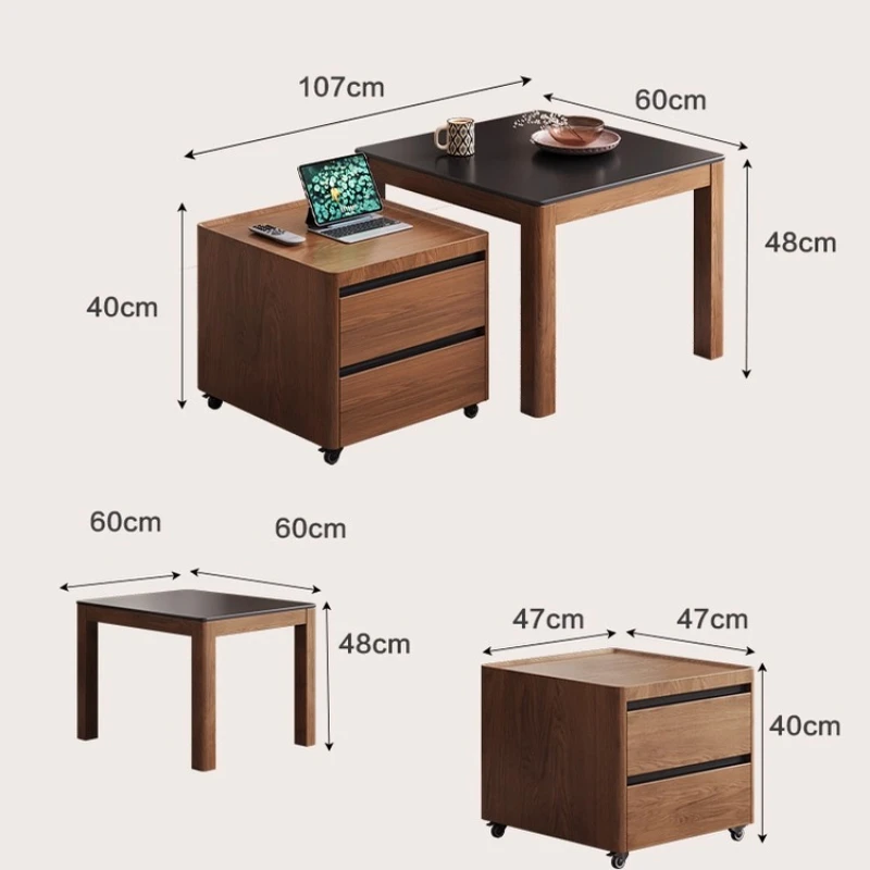 Tavolo quadrato moderno compatto multifunzionale in legno massello Armadietto laterale vintage Mobili minimalisti con supporto alto - immagine 5