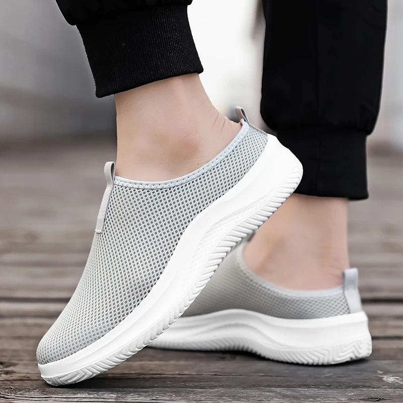 Men Flat Slip-On Half Slippers Running Shoes Men Plus Size Sport Shoes Lightweight Comfortable Breathable Walking Sneakers