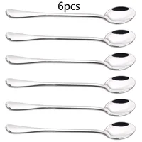 6PCS Stainless Steel Coffee Spoon Long Handle Ice Cream Dessert Tea Spoon For Picnic Drinkware Tableware Kitchen Set Supply 3
