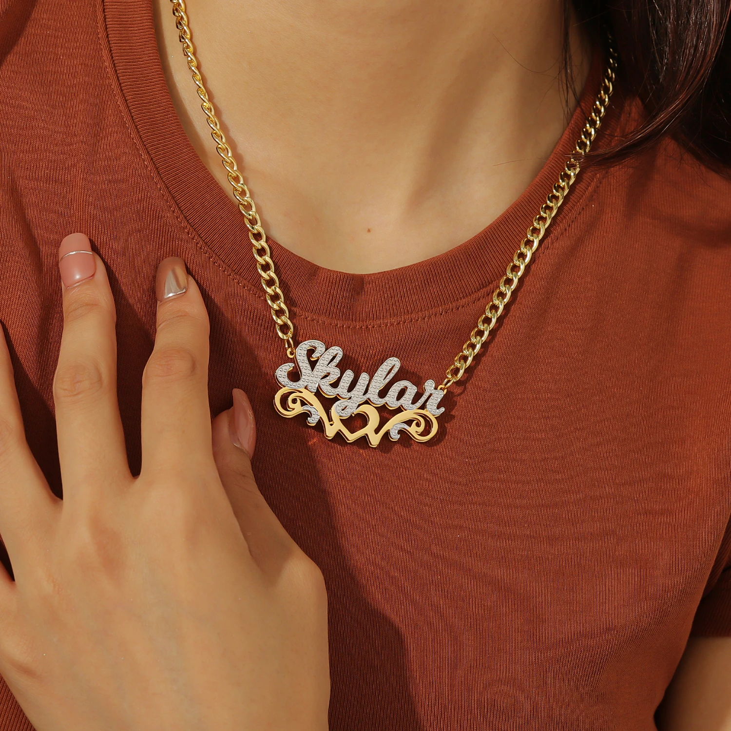 Customized Necklace Double Plated Heavenly Love Name Necklace For Women Name Plate Stainless Steel Name Pendant Charm Jewelry