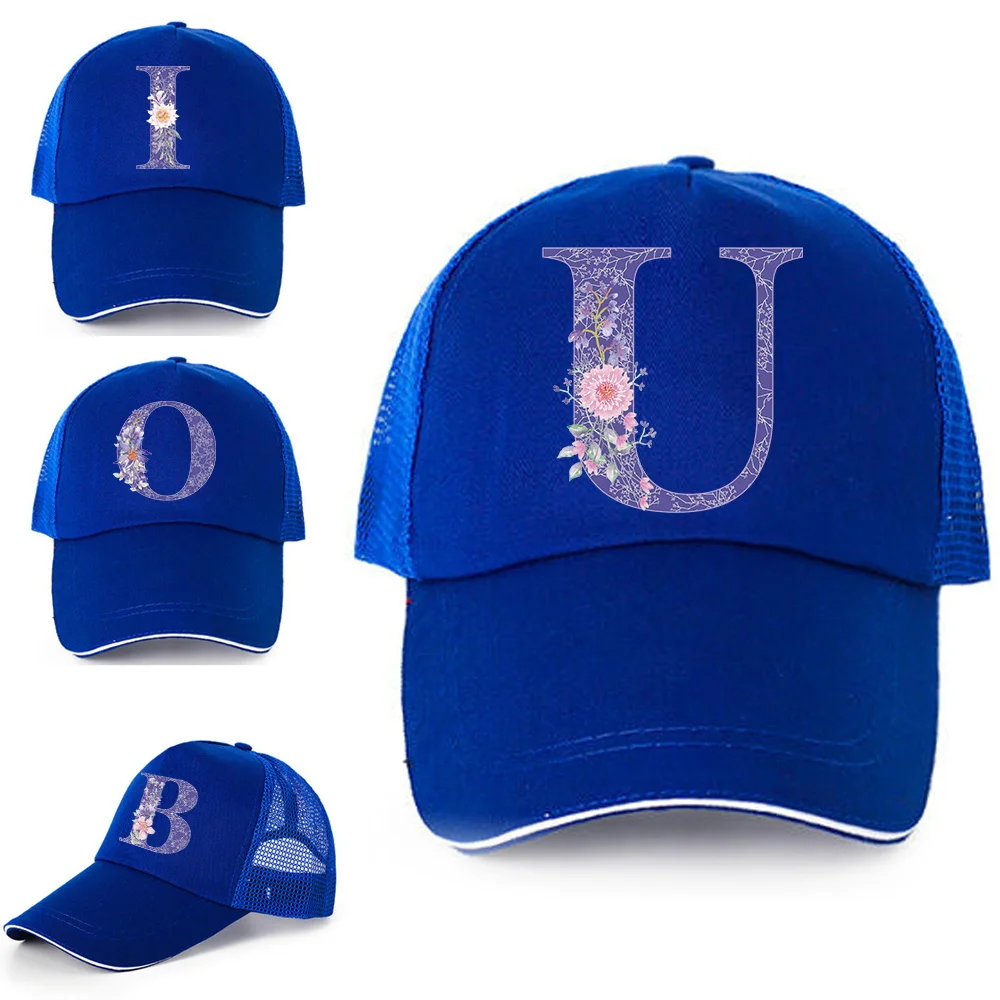 

Cotton Baseball Cap Hip Hop Outdoor Snapback Caps Purple Flower Letter Adjustable Flat Hats Outdoor Sun Breathable Blue Mesh Hat