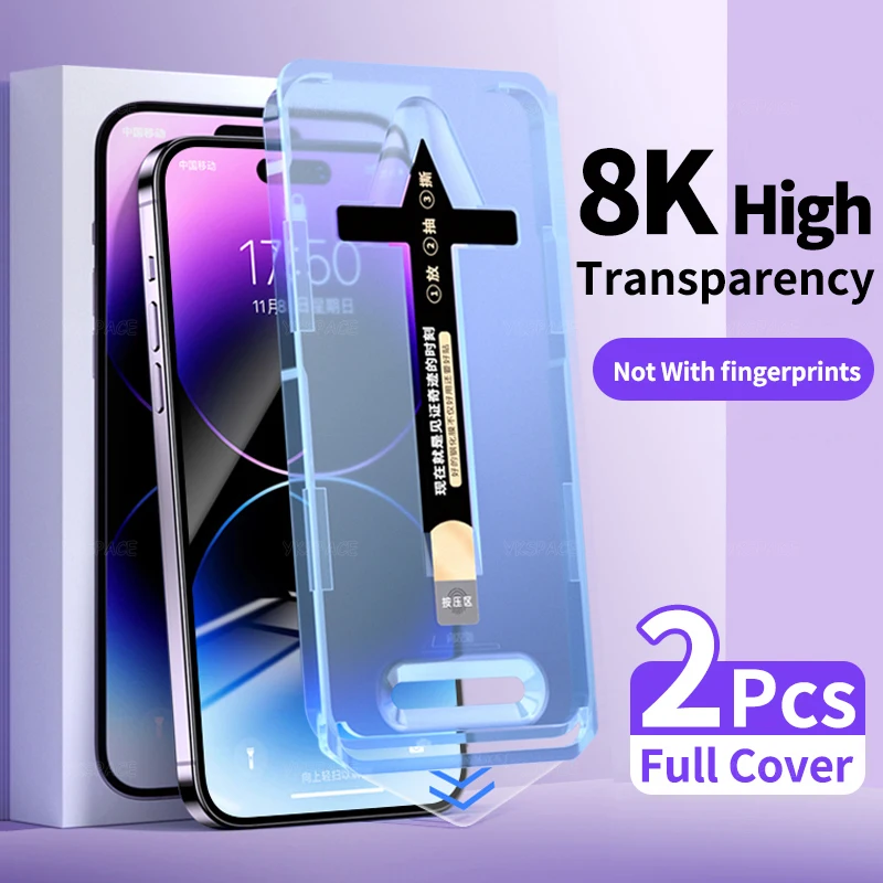 2Pcs One Click Dust Free Kit HD Clear Tempered Glass For iPhone 16