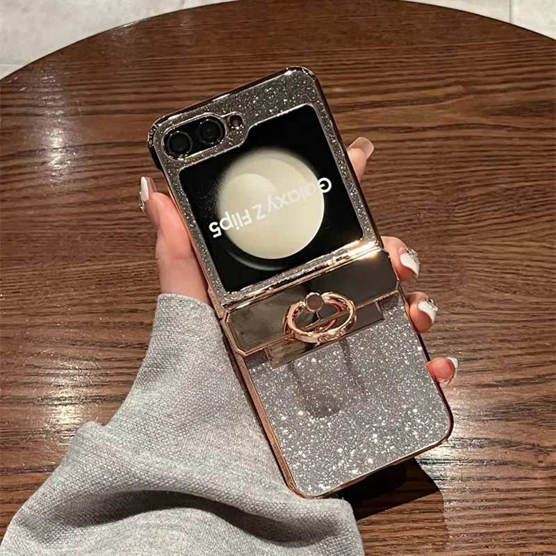 Luxury Glitter Diamond Bracket Case with Ring Holder and Gradient Plating