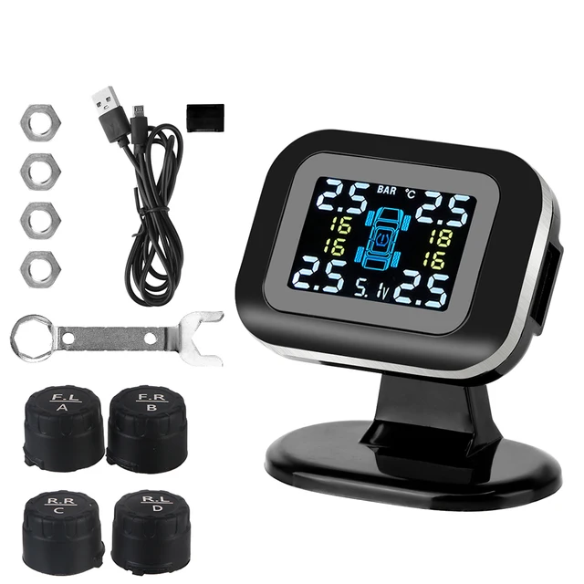 Car TPMS Digital Auto Security Alarm Systems USB TPMS External Tyre Sensors Mini Car Tire Pressure Monitoring System LCD Display