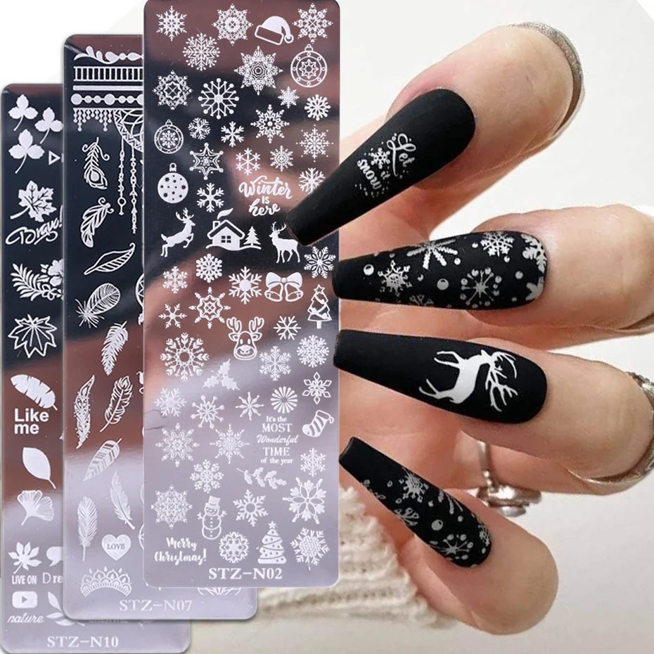 Nail Art Stamping Plate Snowflake Winter Christmas Rose Leaf Butterfly Desgin For Nail Polish Printing Template Tool KESTZN01-12