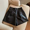 High Waist Black PU Leather Shorts Women's Casual Style Slimming Loose Wide Leg Short Pants Spring Autumn Trendy Girl