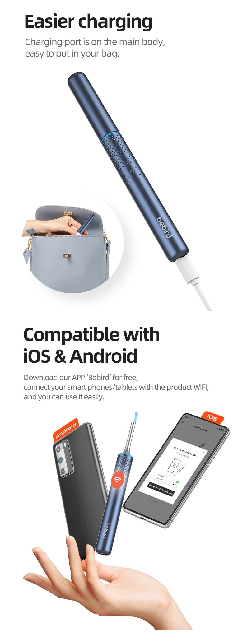 Description Picture 6 of itemBebird M9 Ear Cleaner Smart HD Visual Ear Wax Removal Stick Clean Endoscope Mini Camera Otoscope Borescope Ear Picker Tool Set