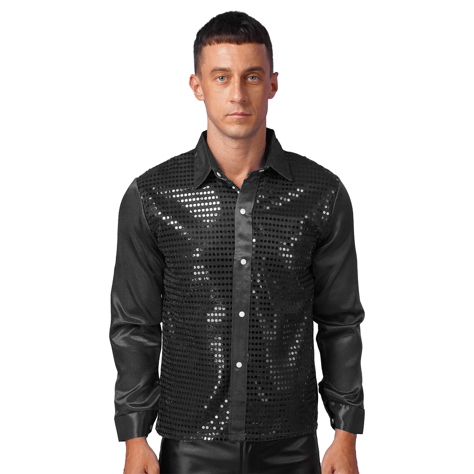 Chemise à Paillettes Homme - Style Disco Années 70 - Manches Longues - Parfaite Pour Fêtes Et Soirées