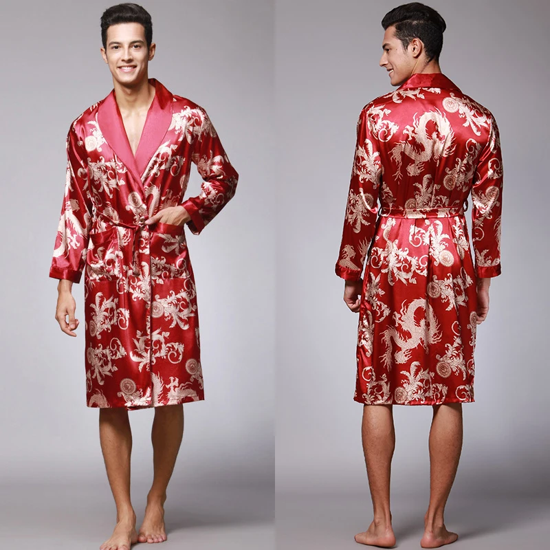 Men Sleepwear Shower Robe Bathrobe Man Pajama With Belt  Ice Silk Satin Pijama Hombre Turndown Collar Pyjama Thin Loungewear New