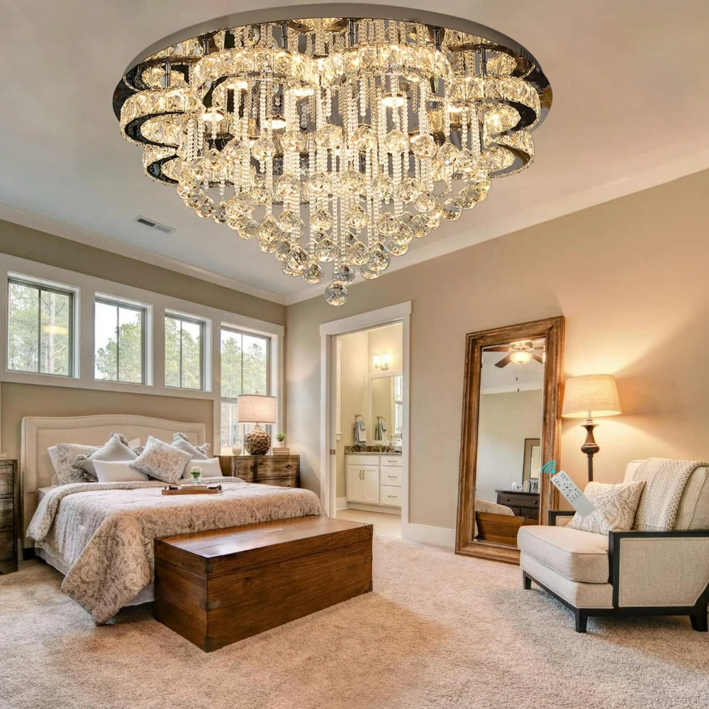 

32inches Modern Crystal Chandeliers Flush Mount Ceiling Light Fixture for Bedroom Dining Room Living Room (Dimmable)