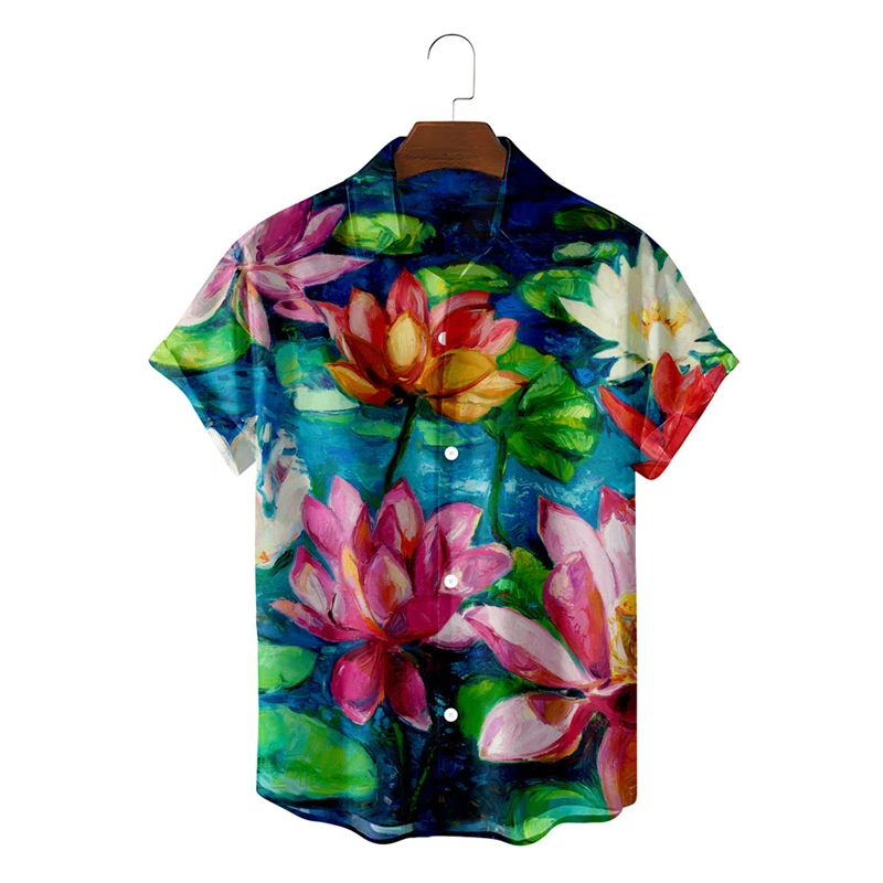 

Hawaiian Beach Flower Pattern Shirts For Female Clothing Fashion Hawaii Coconut Tree Stripe 3D Print Short Sleeve Holiday Camisa