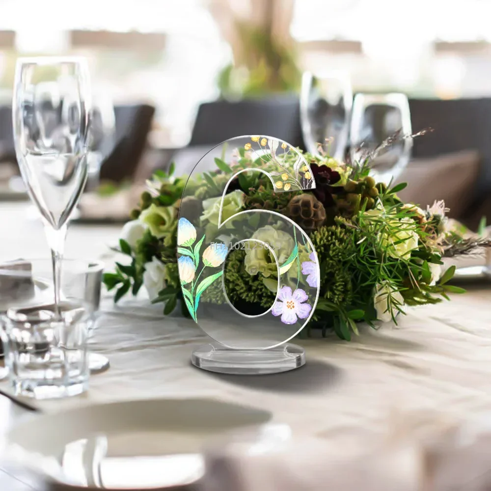 Modern Style Wedding Table Number Card Seat Cards for Engagement Wedding Party Supplies Floral and Leaf Acrylic Table Numbers