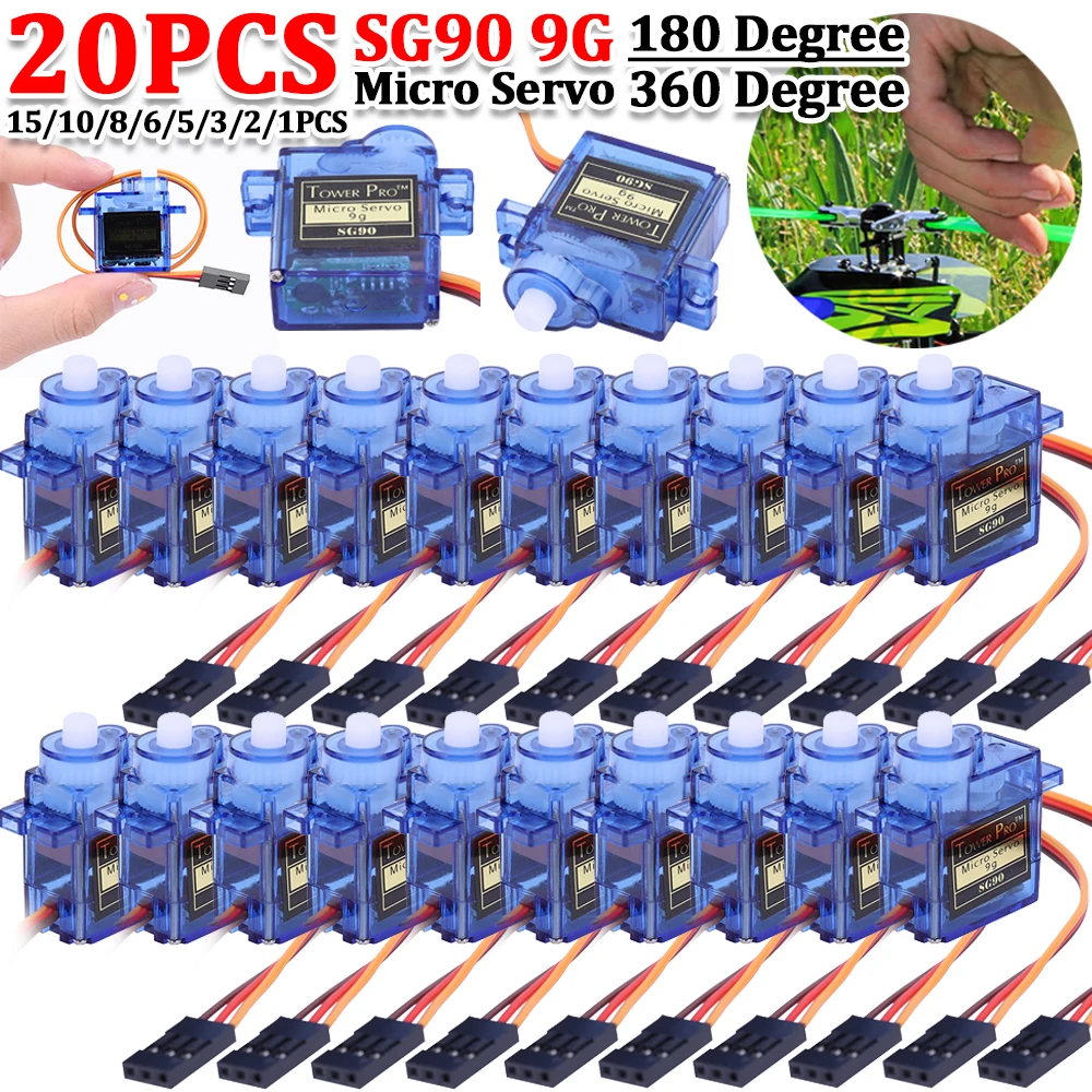 1-20pcs Micro Servo Motor SG90 9G for RC Planes Robot Arm 180&deg;/360&deg; Fixed-Wing Motor Control for Airplane Helicopter