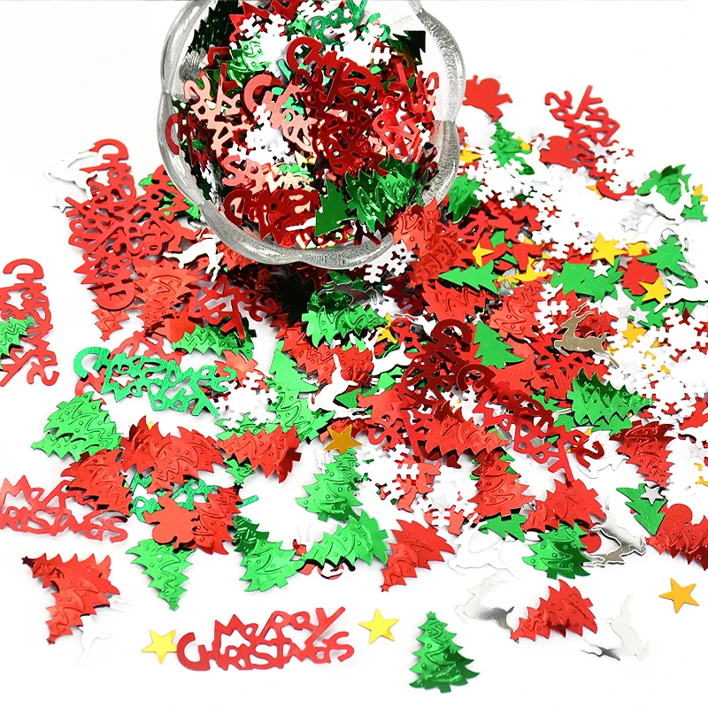 15g/bag Christmas Table Confetti Xmas Tree Snowflake Sequin Confetti 2024 Christmas Party Decoration for Home 2025 New Year Gift