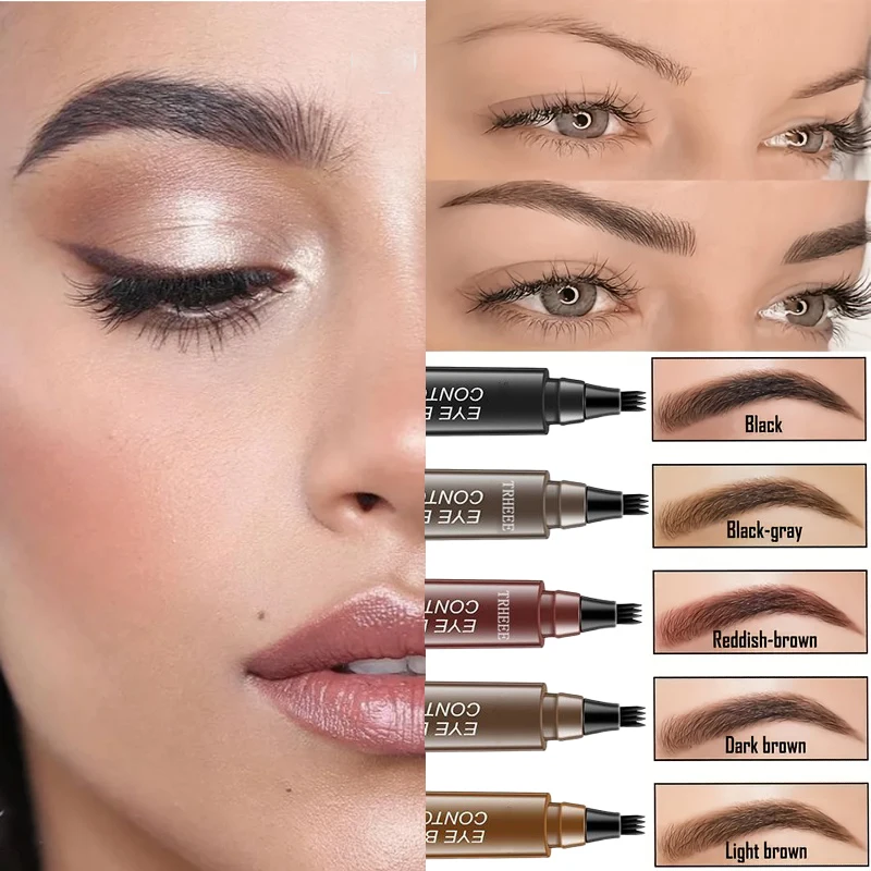 4 Splitted Head Eyebrow Pencil Long Last Smudge Proof Waterproof Sweat Proof High Pigmented Easy Apply Liquid Brow Makeup Pen_voghion.com