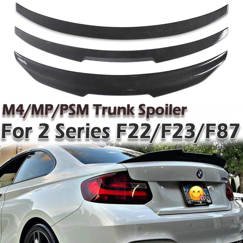 Rear Bumper Spoiler Lip Carbon Fiber MP M4 PSM Style Roof Trunk Wing Tail For BMW 2 Series F22 F23 F87 2014 -2021 Gloss Black 1