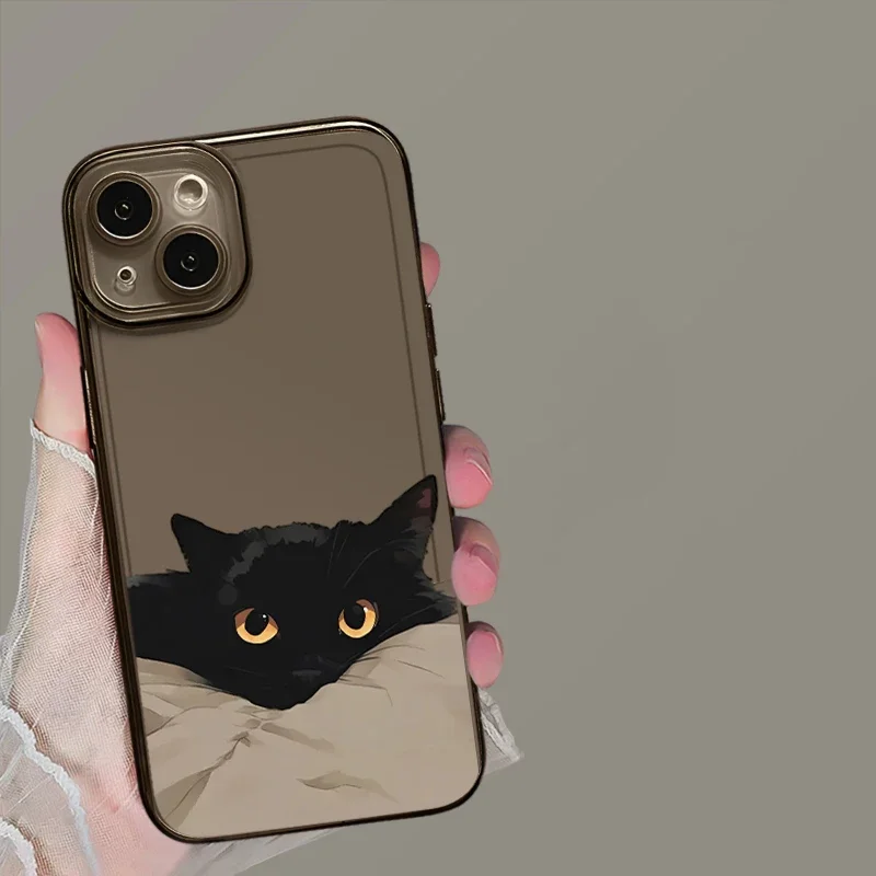 Black Cat Couple Clear Phone Case – Transparent Protective Cover with Whimsical Design