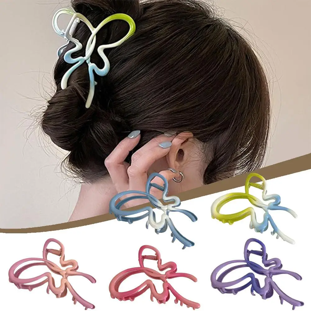 Gradient Color Design Hollow Hair Clip Girl Sweet Butterfly Grab Metal Ponytail Claw Hair Hair Hairppin Bow Accessories F8T4