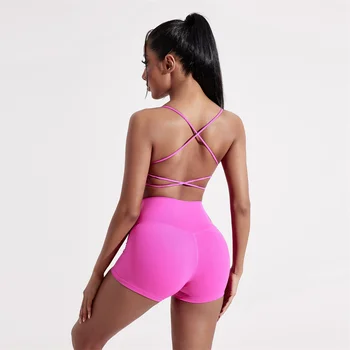 Solid Color Gym Yoga Set Women Yoga Set 2 Piece Workout Tracksuit Fitness Suit High Waist Legging Cross Back sports Bra athletic 1