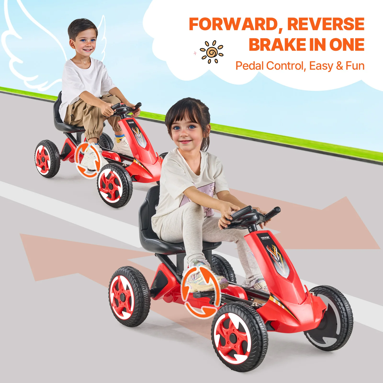 66lbs Kid Pedal Go Kart 4 Wheel Off-Road Pedal Ride On Toys with Adjustable Seat 3