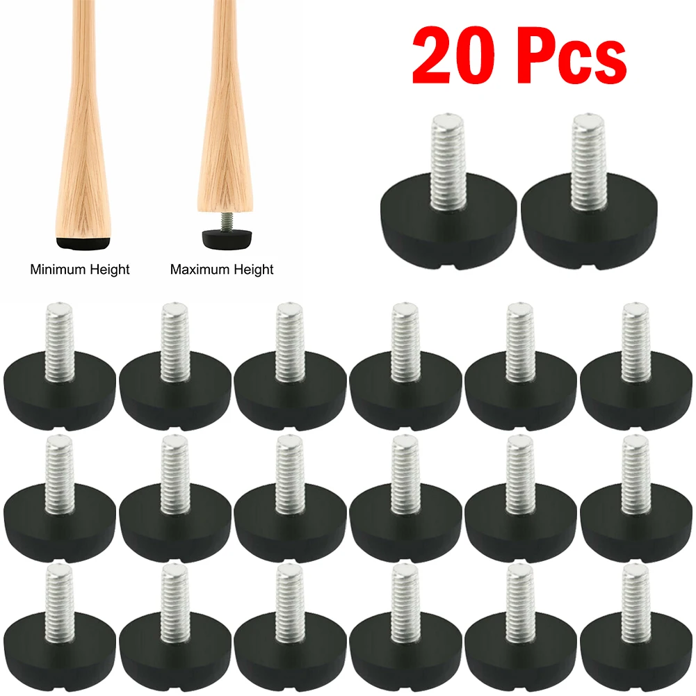 Furniture Table Chair Glide Leveling Foot Adjuster Screw On Type M6 20 Pcs