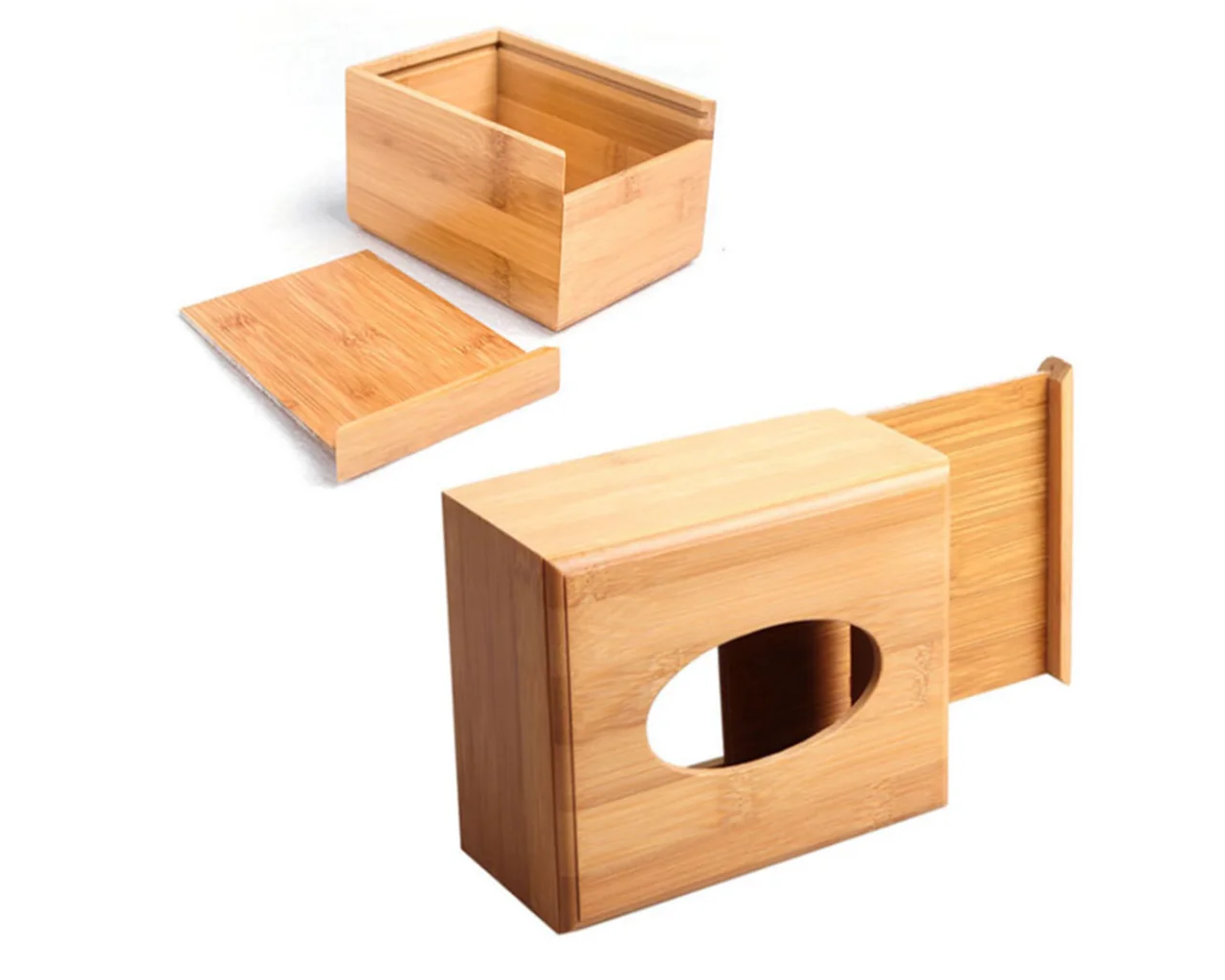 Bamboo Tissue Box Holder and cover- Modern, Durable Wooden Tissue Box with Sliding Bottom,  home Office Decoration Tissue Rack 4