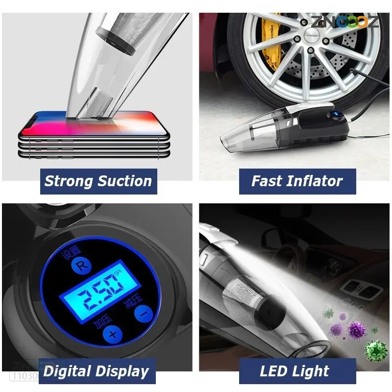 

Multi Function Car Vacuum Cleaner + Inflator Pump with Digital Display Portable Car Dual Use Car Auto Inflatable Air Compressor