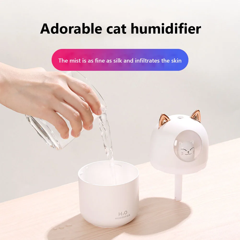 300ML USB Air Humidifier Ultrasonic Cool Mist Maker Fogger with Colorful Lamp Cute Cat Mini Aroma Diffuser Humidificador Difusor