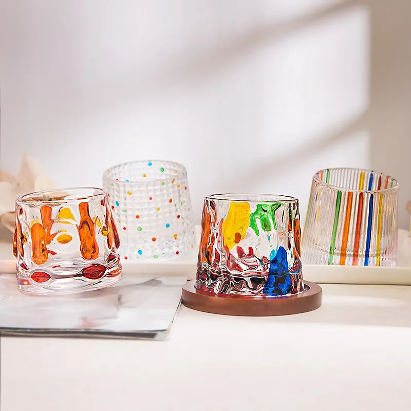 Hand-painted Rotary Mug With Coaster Colored Water Mug Decompression Top Glass Tumbler Whiskey