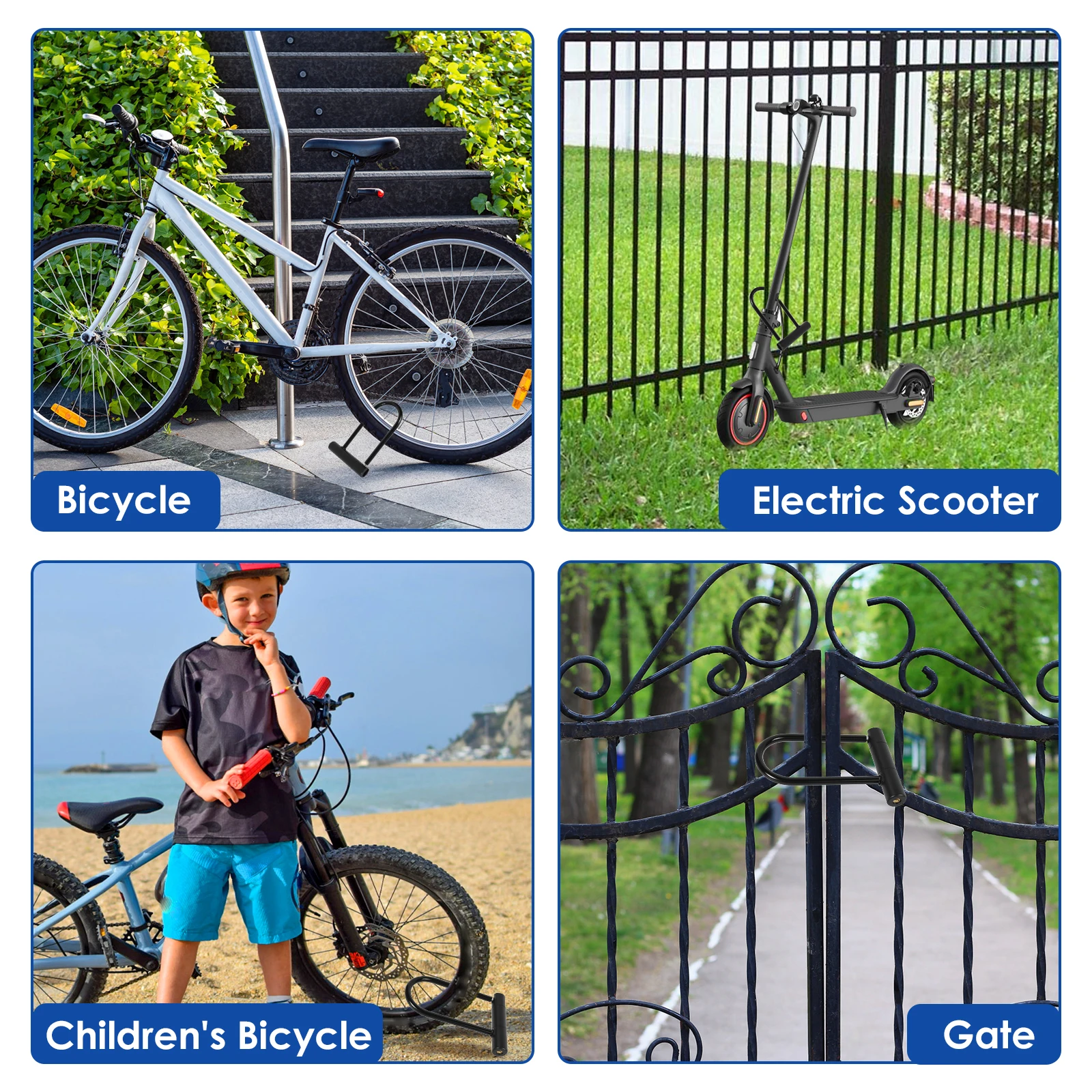 Bike U-Lock Heavy Duty Bicycle Locks Electric Scooter Padlock Anti-theft Bike Locks Set with Keys for Road Bicycles Accessories