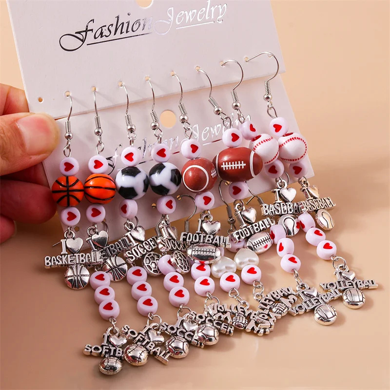 Aihua Mode Sport Basketball Fußball Fußball Rugby Ohrring Mini Ball Baseball Softball Creolen für Frauen Männer Ohrschmuck – Detail 10