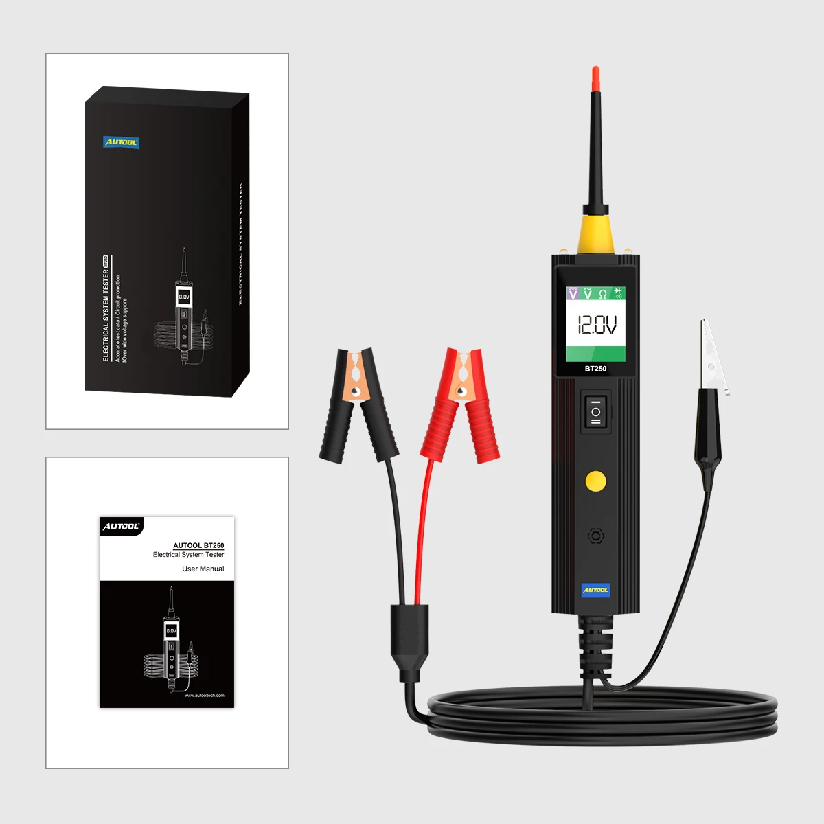 AUTOOL BT250 Circuit Tester Powerscan 6-30V Automative Power Probe Kit LED Display Voltage Polarity Locator Diagnostic Tool car battery trickle charger