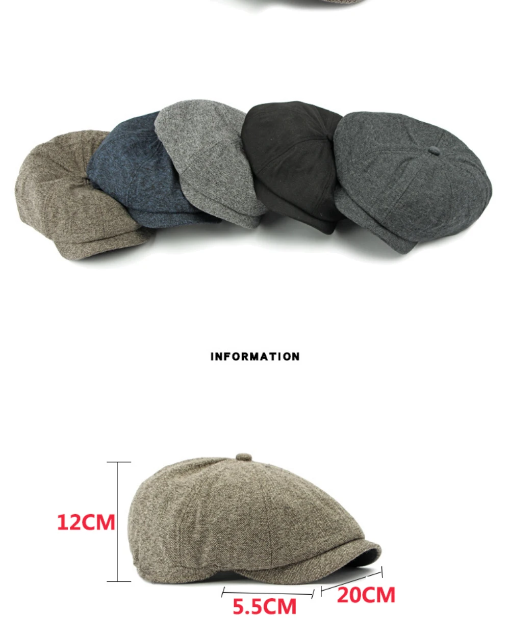 HT4963 Herren Berets Frauen Herbst Winter Hut Gestreiften Künstler Maler Baskenmütze Hut Männlich Weiblich Achteckige Flache Kappe Einstellbare Baskenmütze Kappen – Detail 3