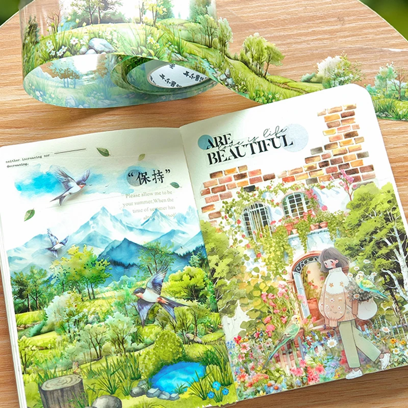 Mr. Paper, Garden in The Woods Series PET Decorative Tape, Students Diary Material Tape Scenery Hand Account Landscaping Tape 4