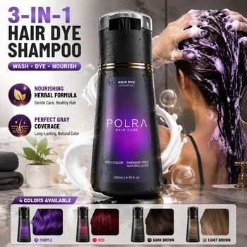 POLRA Shampoo Colorante 3 in 1 200ml, Tinta per Capelli Naturale a Base di Erbe Nutrienti, Copertura dei Capelli Grigi, Lunga Durata