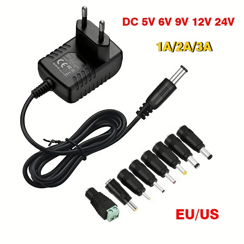 อะแดปเตอร์จ่ายไฟ DC 5V 6V 9V 12V 24V 1A 2A 3A  8V 10V 15V 2A 3A หัวปลั๊กแปลงไฟ DC แบบ EU US พร้อมปลั๊กต่อ 8 หัว 1