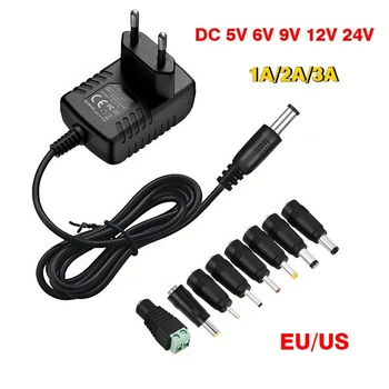 อะแดปเตอร์จ่ายไฟ DC 5V 6V 9V 12V 24V 1A 2A 3A  8V 10V 15V 2A 3A หัวปลั๊กแปลงไฟ DC แบบ EU US พร้อมปลั๊กต่อ 8 หัว 1