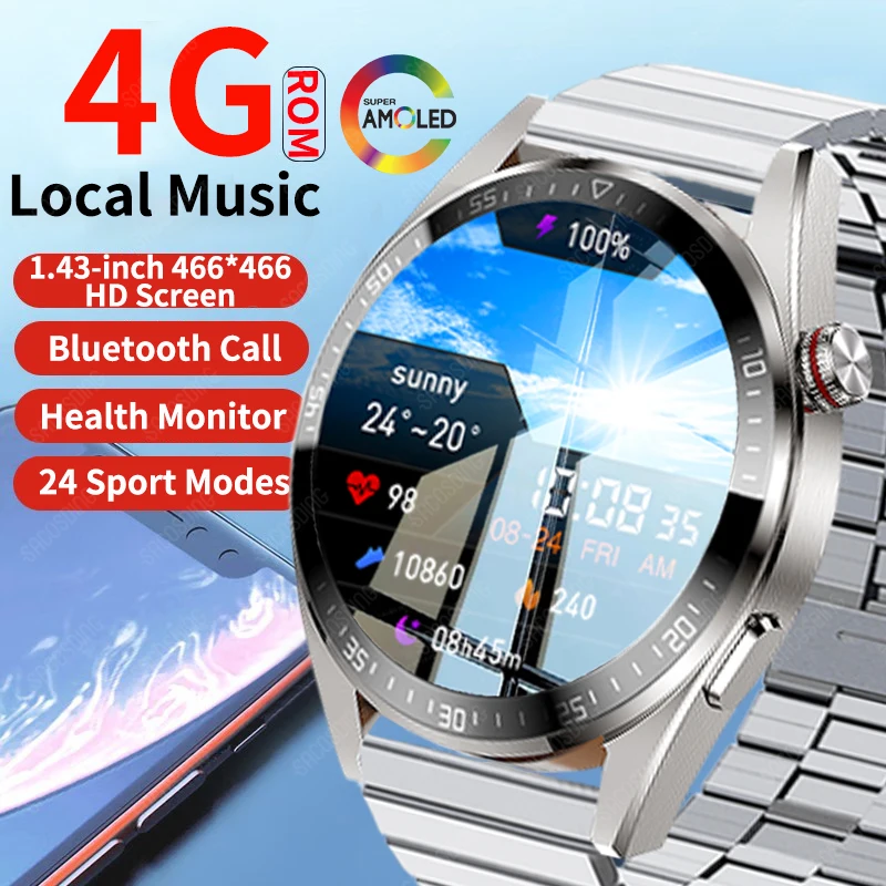 

2023 New 4G RAM 466*466 Screen SmartWatch Men Always Show Time Bluetooth Call Local Music Sport Smartwatch For Android ios Clock
