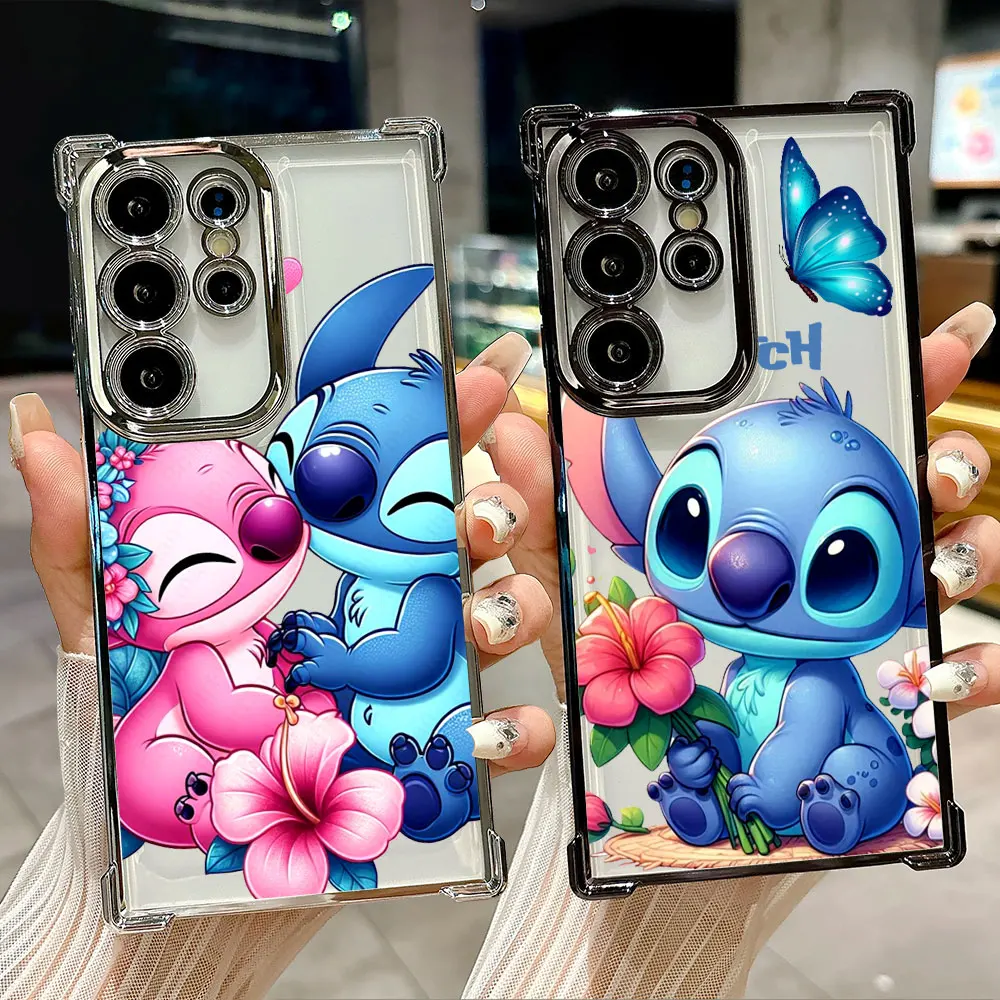 Cute Stitch With Flowers Case For Samsung Galaxy S26 S25 S26Ultra Edge S24 S23 S22 Plus S21 Ultra FE Shockproof Phone Back Cover 1