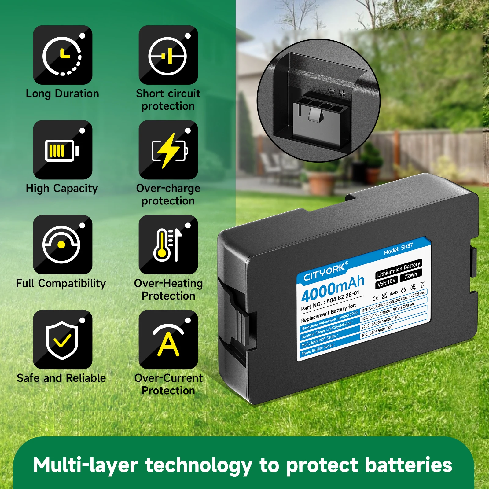 PowerSmart TGA001 Akku für GARDENA Mahroboter Sileno, R100Li, R100LIC