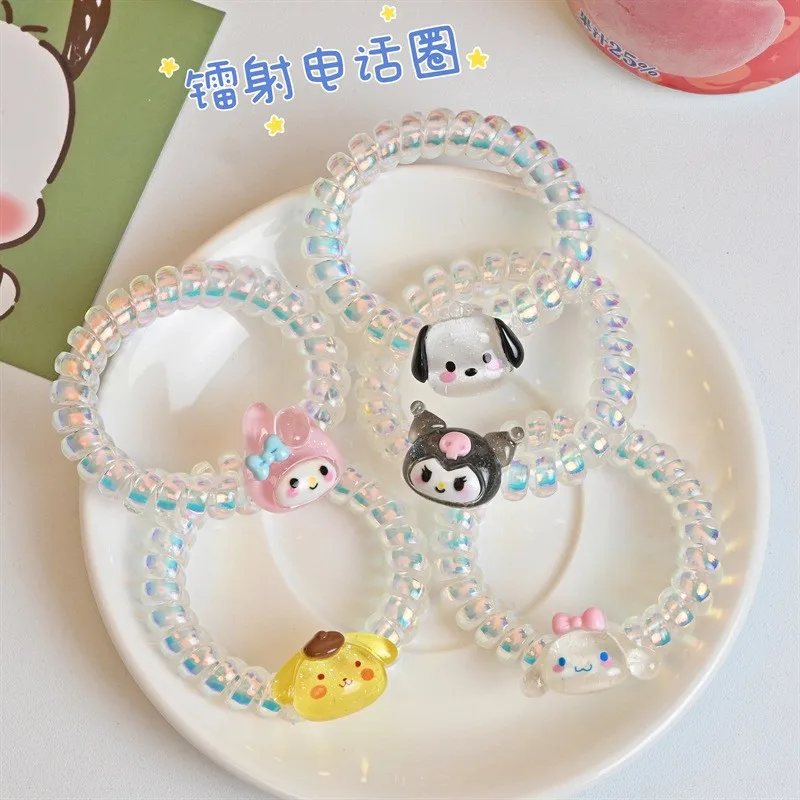 

Kawaii Sanrio Kuromi My Melody Pachacco New Cute Cartoon Children's Hair Rope Headdress Temperament Sweet Phone Cord Hair Ring