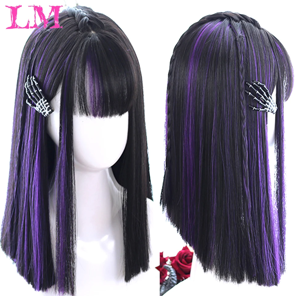 Black Purple Wig Short | Black Purple Hair Wig | Wigs Synthetic Hair -  Synthetic Wigs(for White) - Aliexpress