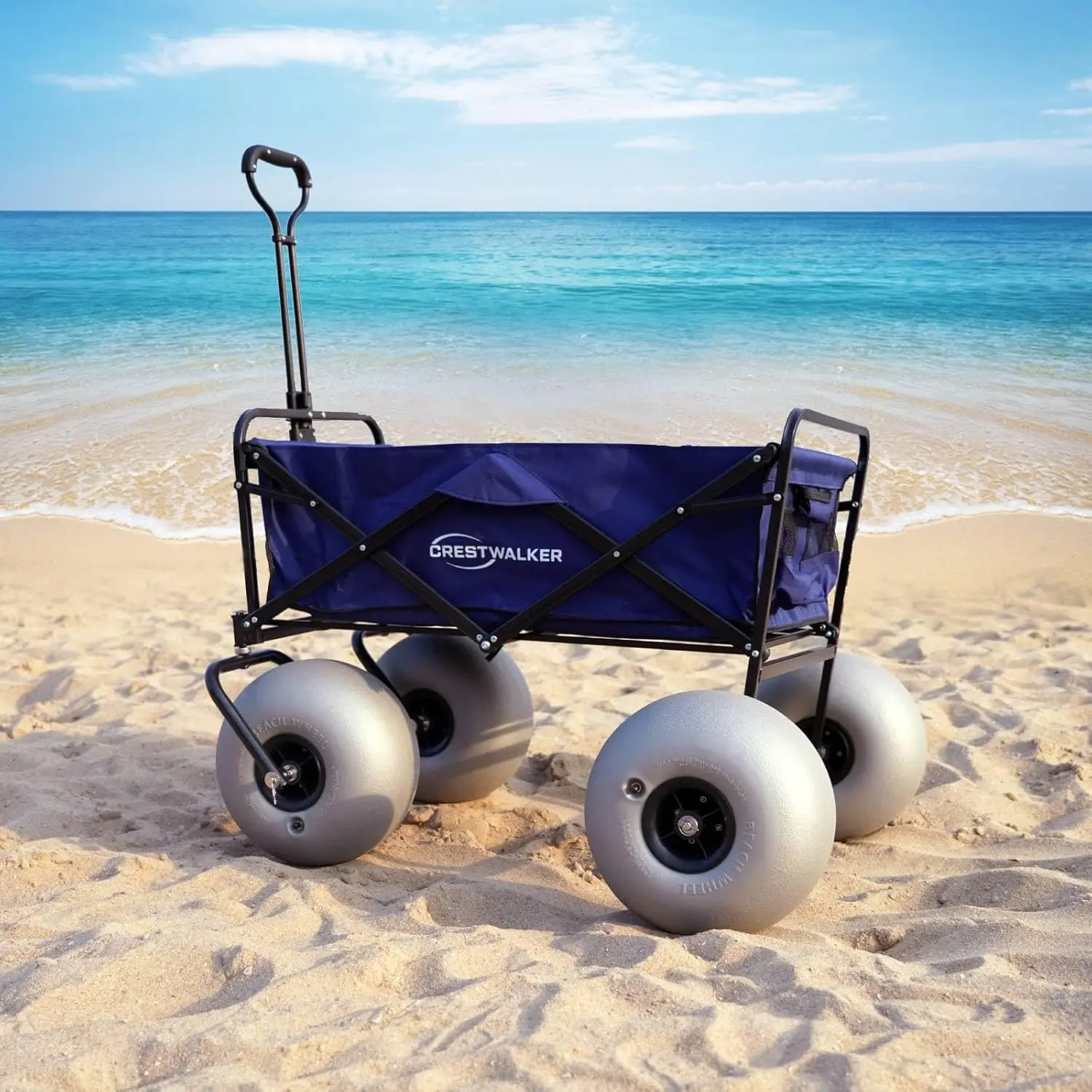 Beach Wagon 13 Balloon Wheels Patented Wider Wheelbase For Enhanced Stability All Terrain Folding Cart Big Wheels